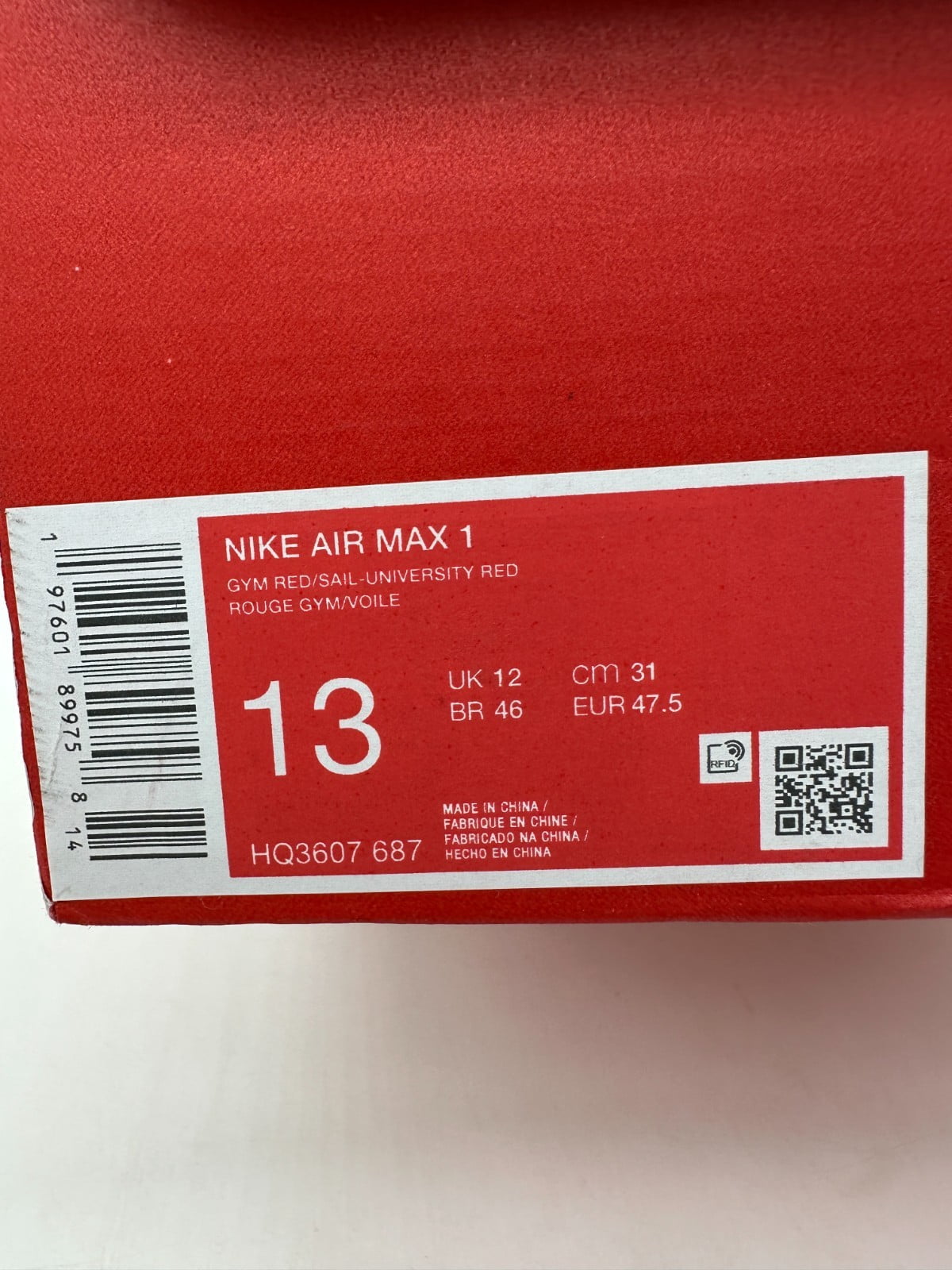 Men's Nike Air Max 1 Gym Red/Sail-University Red (HQ3607 687) - 13