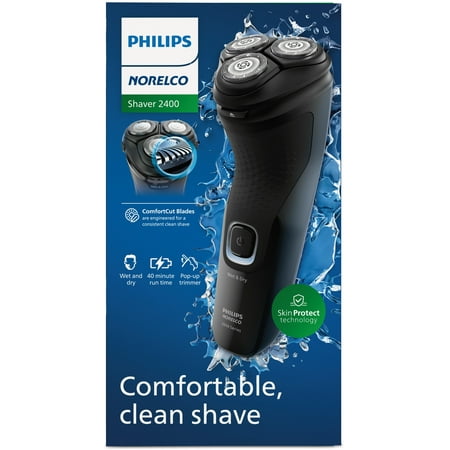 Philips Norelco Shaver 2400, Cordless Electric Shaver with Pop-Up Trimmer - Deep Black