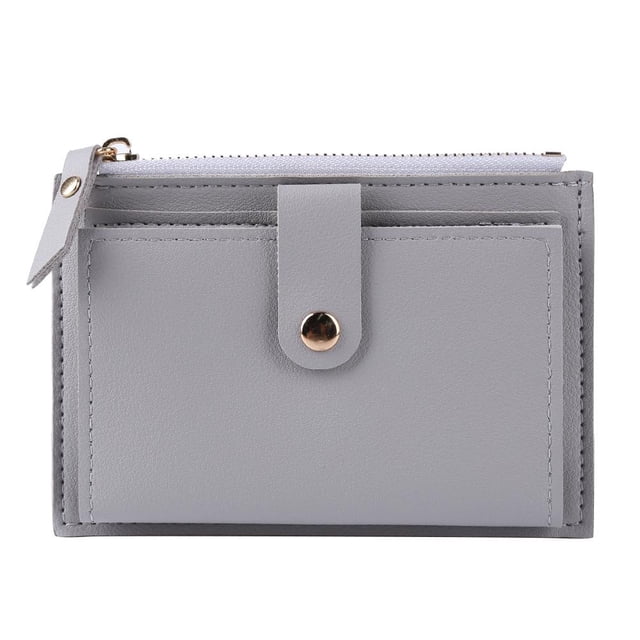 Cartera de cuero PU con tarjetero multiranura de color sólido a la moda para mujer de 3 piezas (gris)
