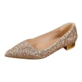 thumbnail image 5 of HEWUQI Women's Pumps Point Closed Toe Lightweight Chunky Low Block Heels Comfortable Work Glitter Wedding Dress Shoes Gold Size 6, 5 of 5