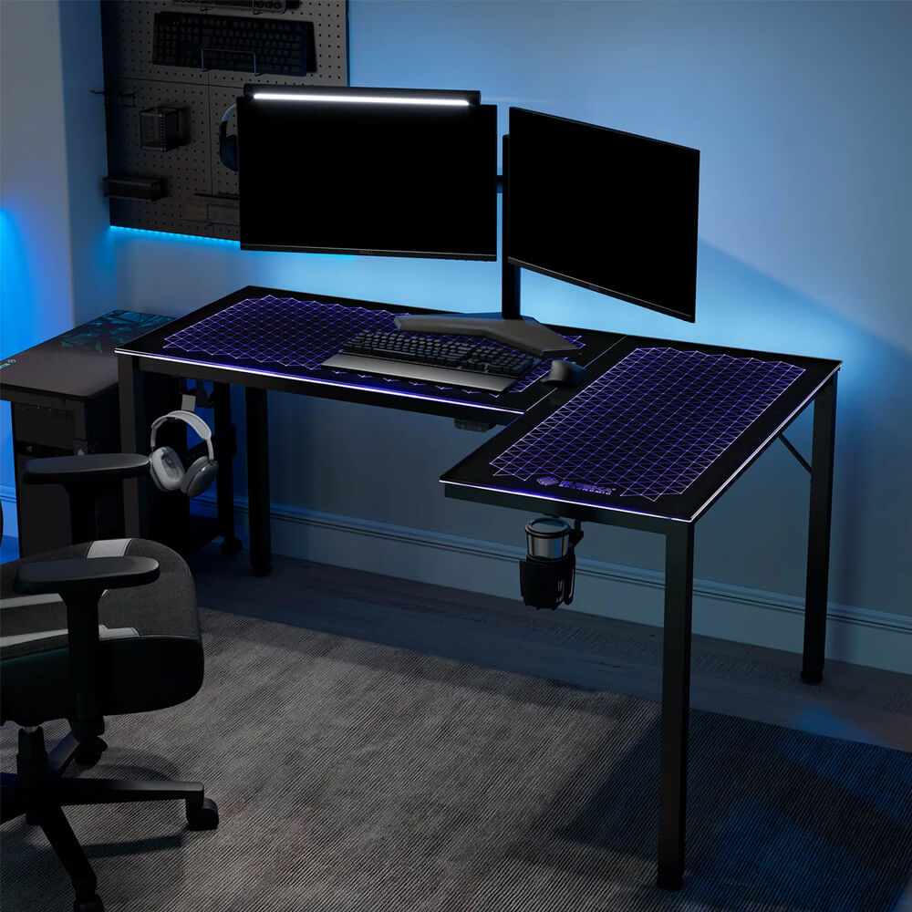 Eureka Ergonomic ERKGDL60RBUS L-Shaped Glass RGB Gaming Desk