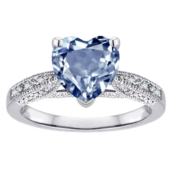 Star K� Heart Shape 8mm Genuine Sky Blue Topaz Antique Vintage Style Solitaire Engagement Promise Ring