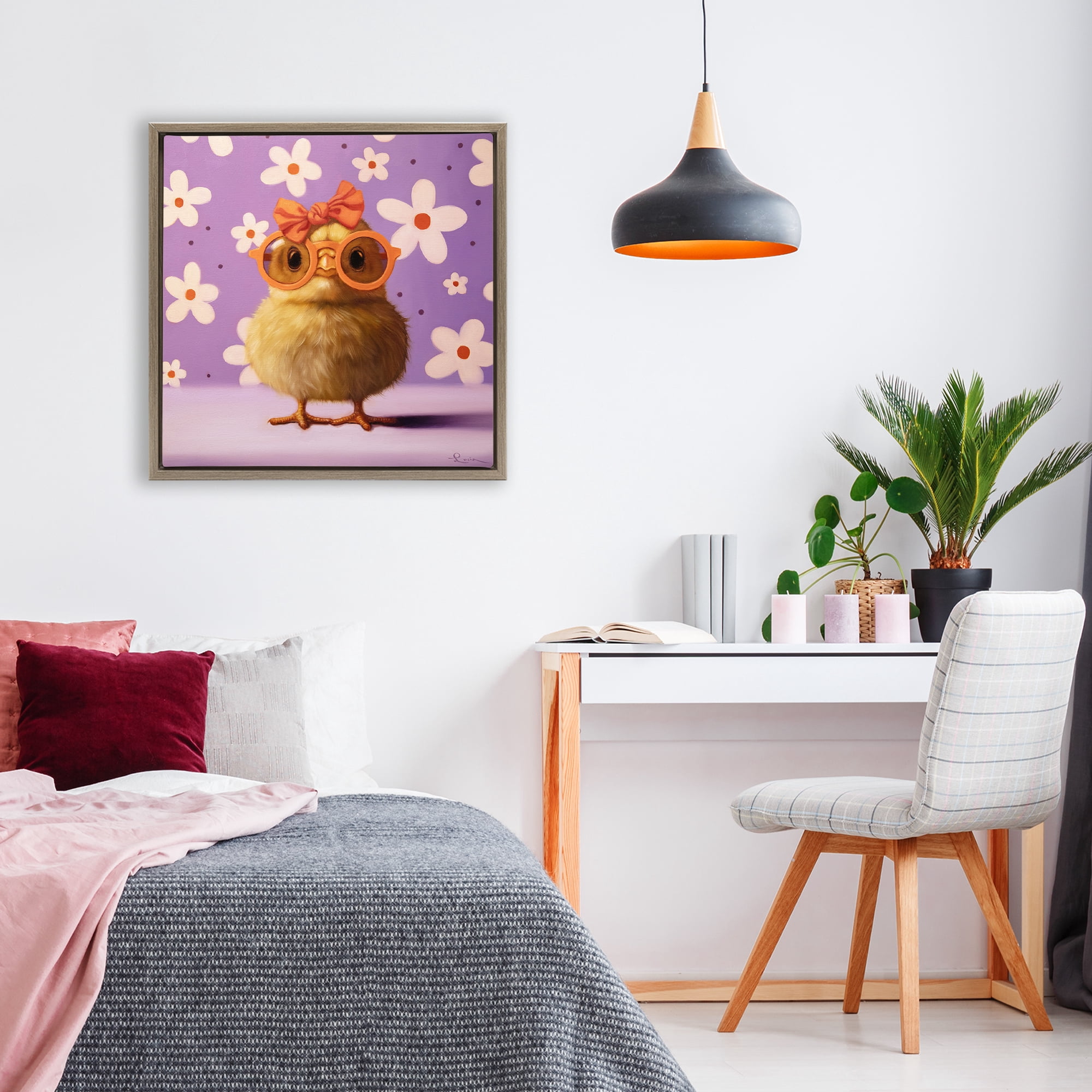Stupell Industries Bow Peep Groovy Chick Brown Framed Floater Canvas Wall Art, design by Lucia Heffernan
