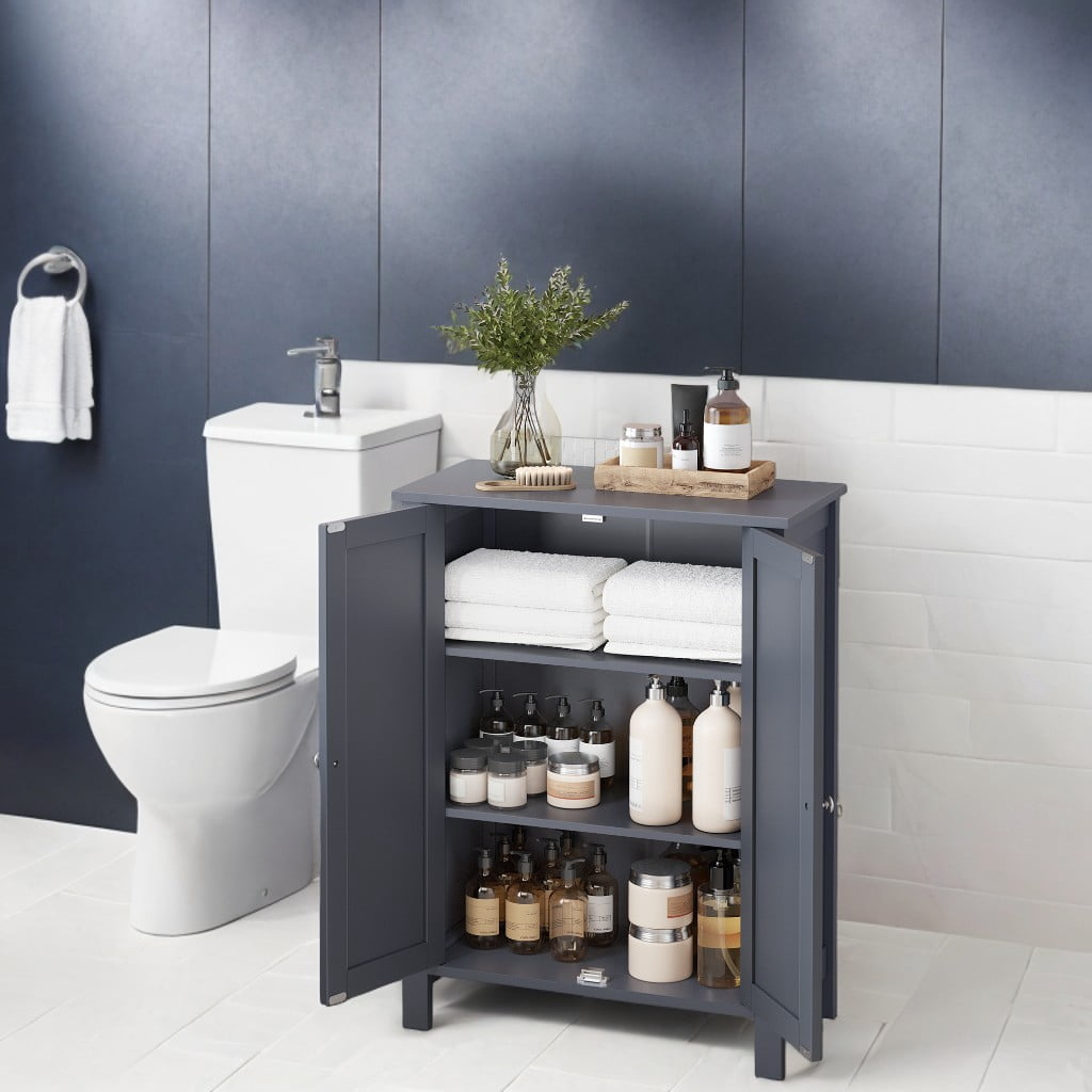 LEDREM Bathroom Cabinets Freestanding, Bathroom Storage Floor Cabinet with Doors and Adjustable Shelves, Slate Gray