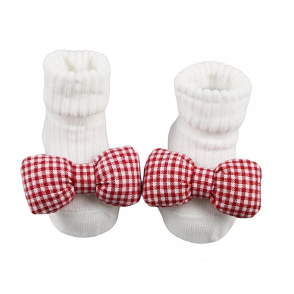 GOODLY Newborn Baby Girl Boy Sock Cute Plaid Bowknot Cotton Knitted Socks Anti-Slip Warm Floor Socks Medium Tube Socks