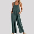 thumbnail image 2 of Womens Summer Cotton Linen Bib Overalls Sleeveless Casual Baggy Wide Leg Long Pants Jumpsuits Lounge Rompers wit Pockets, 2 of 7