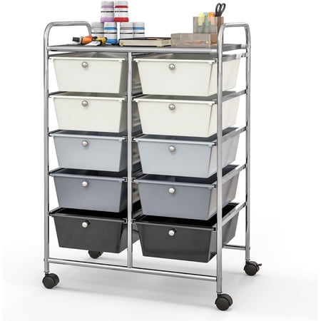 Byroce 10-Drawer Rolling Cart Craft Storage Drawers Organizer with Wheels for Art Supplies Tools & Paper Multipurpose Utility Storage Cart for School Teacher Home Office (Gray Gradient)