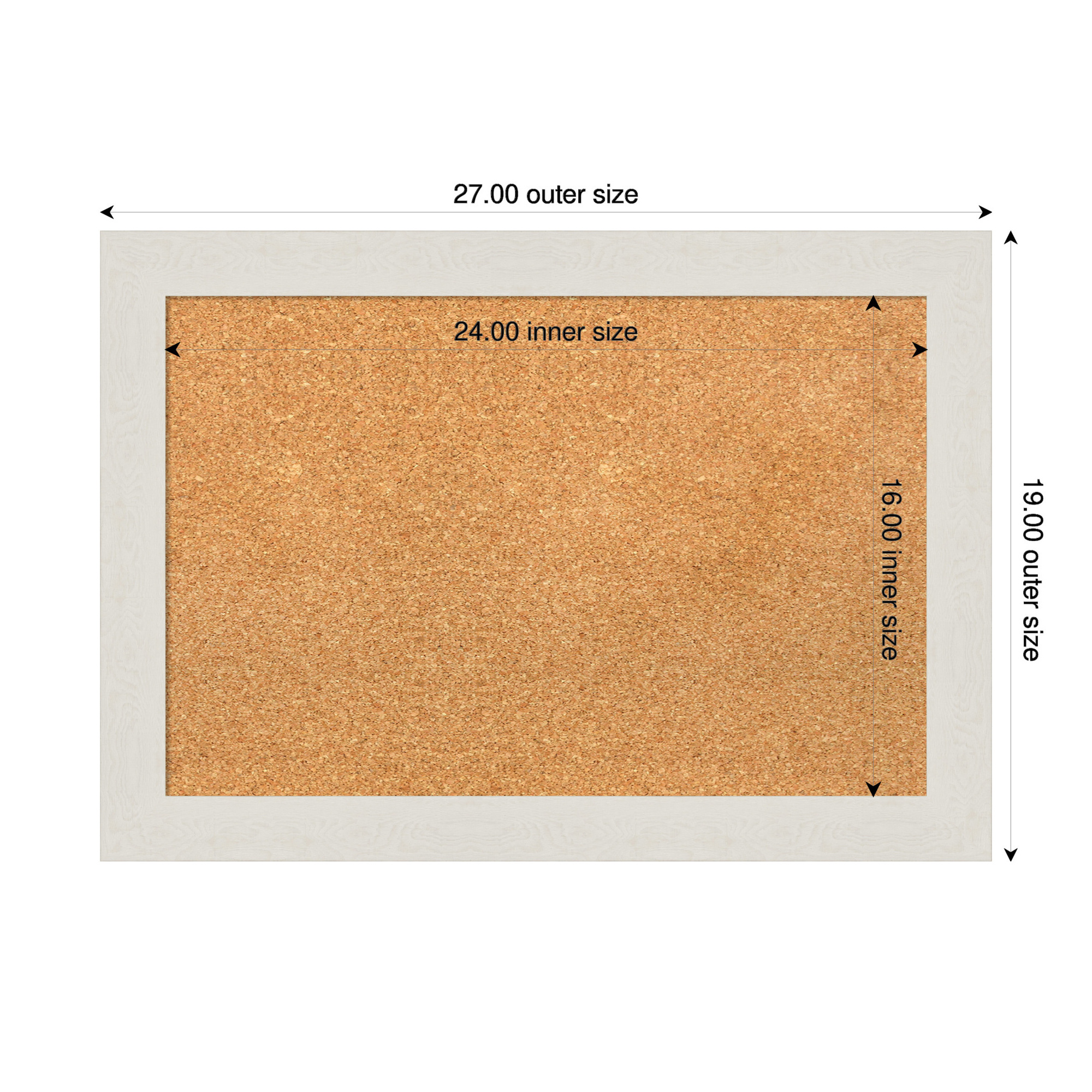 Amanti Art Natural Cork Board Framed Rustic Plank White Narrow Bulletin Board 27 in. x 19 in.