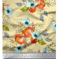 thumbnail image 1 of Soimoi Yellow Silk Fabric Tomato & Freesia Floral Print Fabric by Yard 42 Inch Wide, 1 of 1