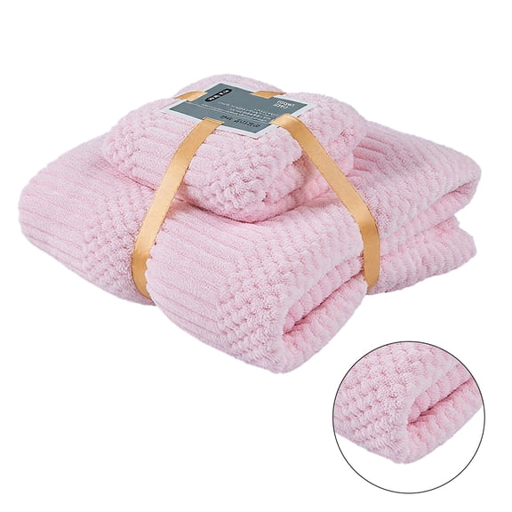 AUQ 2Pcs Bath Towel Sets,Plush Coral Fiber Loops Towel Set,Rapid Water Absorption Bathroom Towels Set,Pink