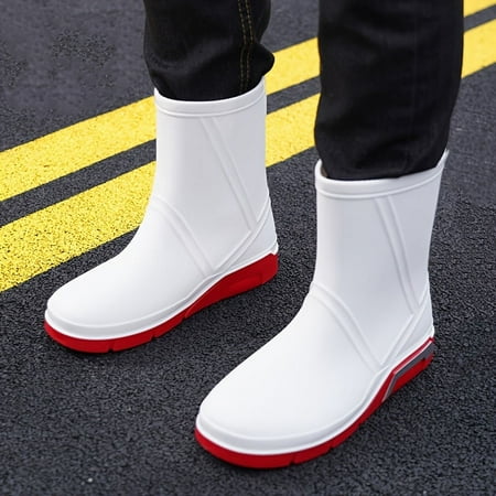 

YANGKJ Stylish Men‘s Durable Water Boots Middle Top Slip-On Design for All Seasons Outdoor Activities like Hiking Gardening and Fishing Non-Slip Sole for Safety in Rainy Days