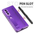 thumbnail image 2 of K-Lion for Samsung Galaxy Z Fold 3 7.6 Inch Hybrid Case, Luxury PU Leather Plating Mirror PC S Pen Holder Slot Hand Strap Stand Function Cover Shockproof Protective Folio Case, Purple, 2 of 7