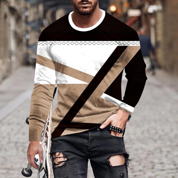 Blusas y camisas de manga larga con cuello redondo para hombre, estilo casual, cuello redondo, manga larga, estampado, blusa para hombre
