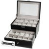 Watch Box Organizer Pillow Case - 20 Slot Luxury Premium Display Cases With Framed Glass Lid Elegant Contrast Stitching Sturdy & Secure Lock for Men and Women Watch & Jewelry Large Holder Boxes Gift