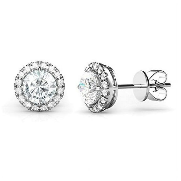 Amy and Annette Halo Stud Silver Crystal Earrings, Sterling Silver