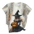 thumbnail image 6 of Women's Witch Graphic T-Shirts Halloween Pumpkin Tops Short Sleeve Crewneck Casual Fall Tees Novelty Holiday Blouse for Season Comfortable Fit, 6 of 6