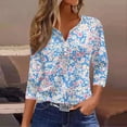 thumbnail image 2 of WTOBBY Ladies Casual Fashion V-Neck Top Featuring Floral Print, Loose Fit, and 3/4 Sleeve, Great for Spring Fall Transitions, Weekend Activities, and Daily Wear,Light Blue L, 2 of 5