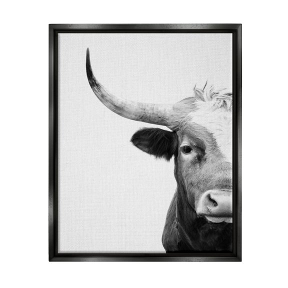 Stupell Industries Grey Longhorn Portrait Animals & Insects Photography Black Floater Framed Art Print Wall Art, 17 x 21