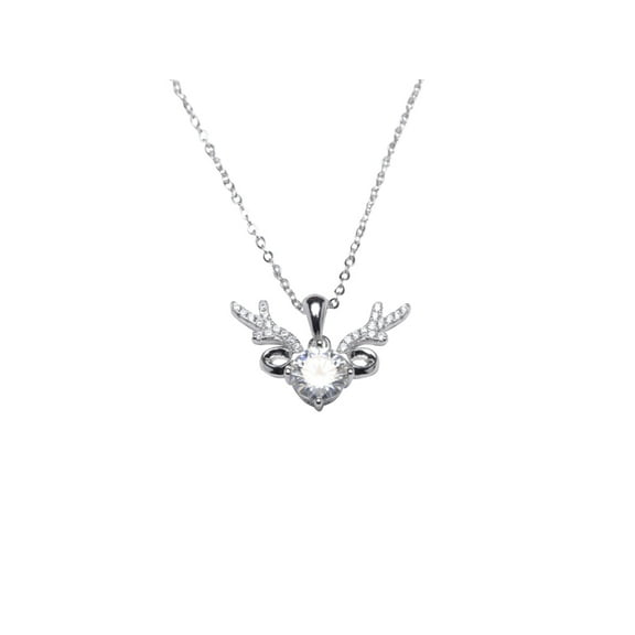 925 Sterling Silver Moissanite Reindeer Antler Necklace, Christmas Inspired Design with Brilliant Center Stone, Adjustable Chain Elegant Jewelry for Women