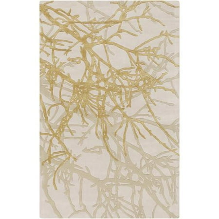 - 8' x 11' Pretty Wicked Gold, Gray Green and Ivory Hand Tufted Wool Area Throw Rug