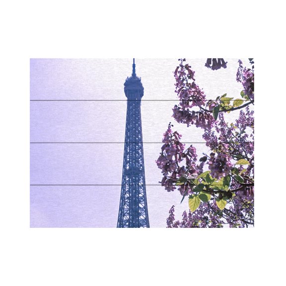 Trademark Fine Art 'Eiffel Tower with Blossoms' Wooden Wall Art Art by Kathy Yates