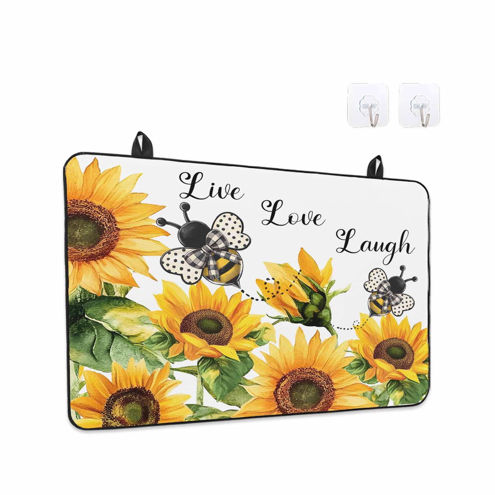 Sunflower Bee Stove Top Cover for Electric Stove, Heat-proof & Non Slip Glass Top Stove Cover Protector, Vintage Yellow Floral Farmhouse Watercolor Kitchen Flat Cooktop Rubber Mat 24x21 Inches
