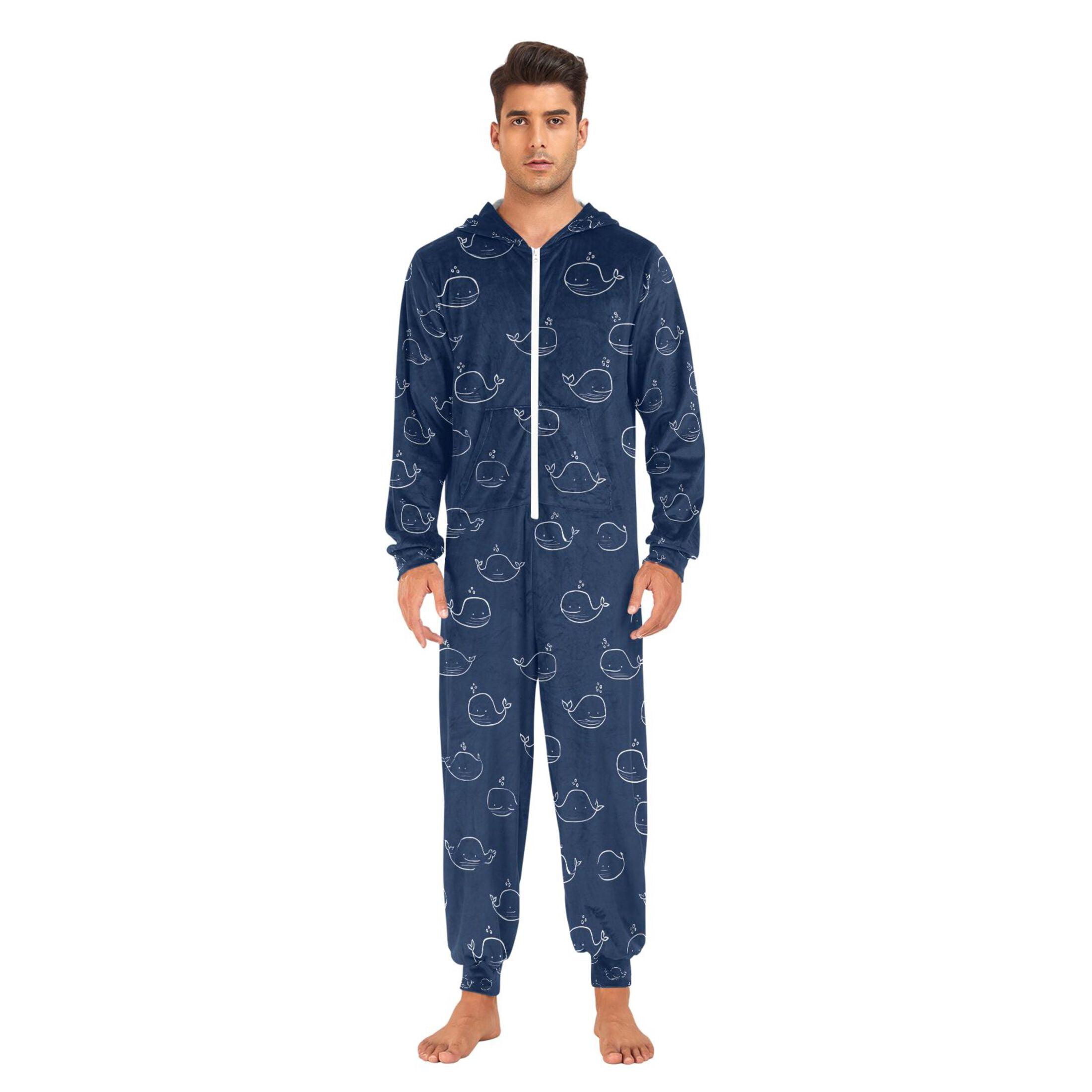 Adult Christmas Onesie Cute White Whale Adult Zipper One-Piece Pajamas Unisex Pajamas with Pockets