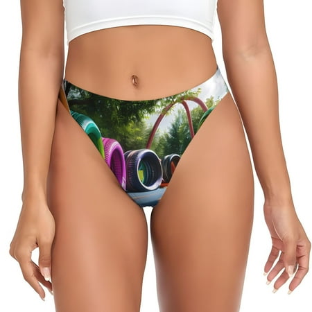Qokaie Colorful Tire Tunnel Park Printed Women s Cotton Thong Underwear  Sexy Breathable Panties G-string-Medium