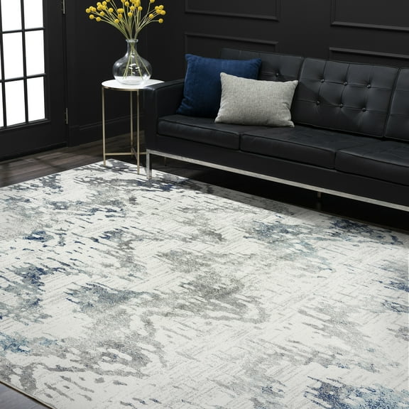 Transitional 5x8 Area Rug (5'3'' x 7'3'') Abstract Cream, Blue Living Room Easy to Clean