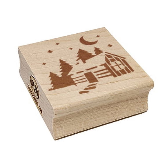 Cozy Log Cabin Outdoors Trees Woods Square Rubber Stamp Stamping Scrapbooking Crafting - Small 1.25in
