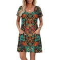 thumbnail image 5 of Tnhcen Women's Plus Size Short Sleeve Print Dress Pocket Design Casual Summer Dress 2XL S - 2XL Round Neck Loose Fit Floral Butterfly Printed Casual Dress for Women, 5 of 7