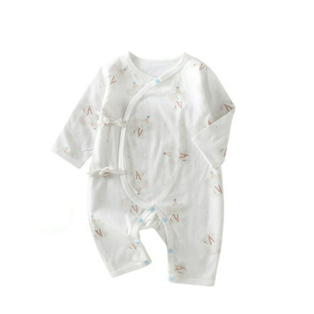 WEIYLL Boys Rompers Long Sleeve Cartoon Print Crew Neck Ribbed Soft Thin Summer White Baby Playsuit for 3-6 Months