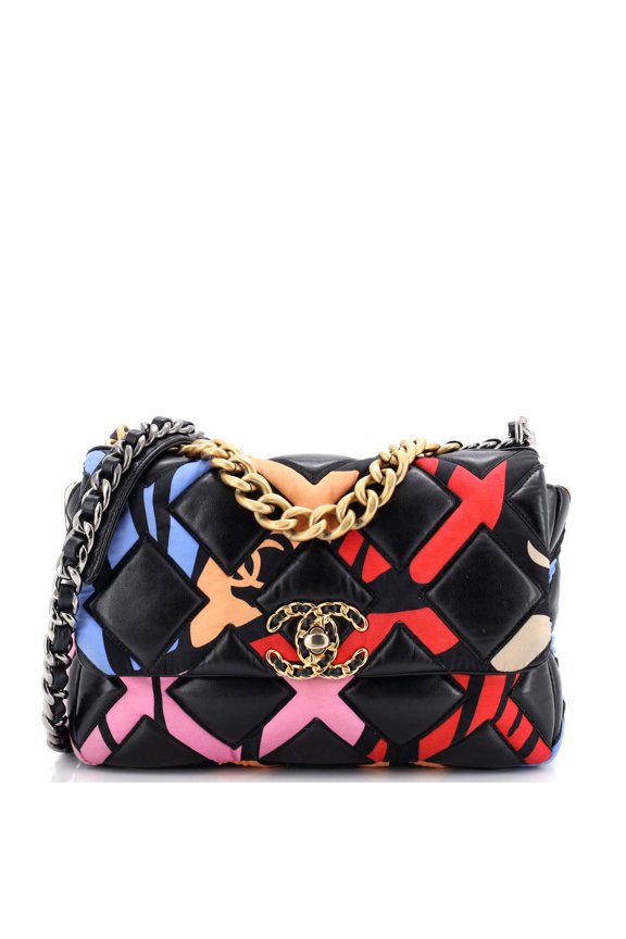 Pre-Owned 19 Flap Bag Quilted Lambskin and Printed Silk Medium By Rebag