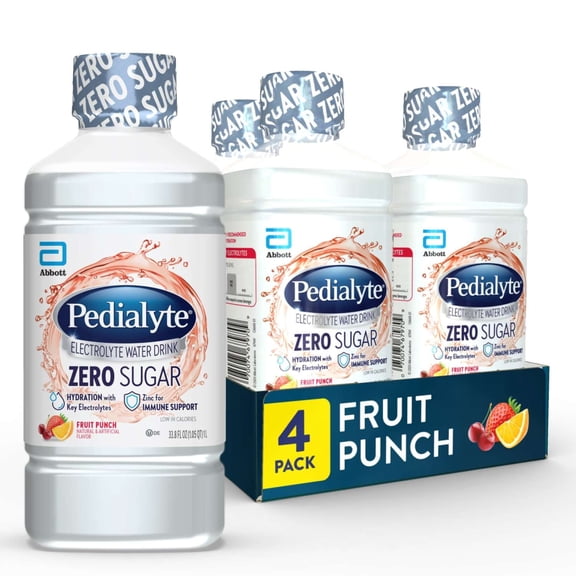 Pedialyte Electrolyte Water With Zero Sugar, Fruit Punch, 1 Liter, Pack of 4