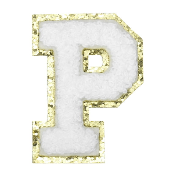 Uxcell Chenille Letter Patches Letter P Iron on Patches Decorative Repair Sew on AppliquesGlitters Edge White 2.2"