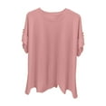 thumbnail image 4 of Clearance! Delayuji Short Sleeve Shirts for Women Womens Ruffle Short Sleeve Shirts Crewneck Cute Summer Tops L Pink, 4 of 4
