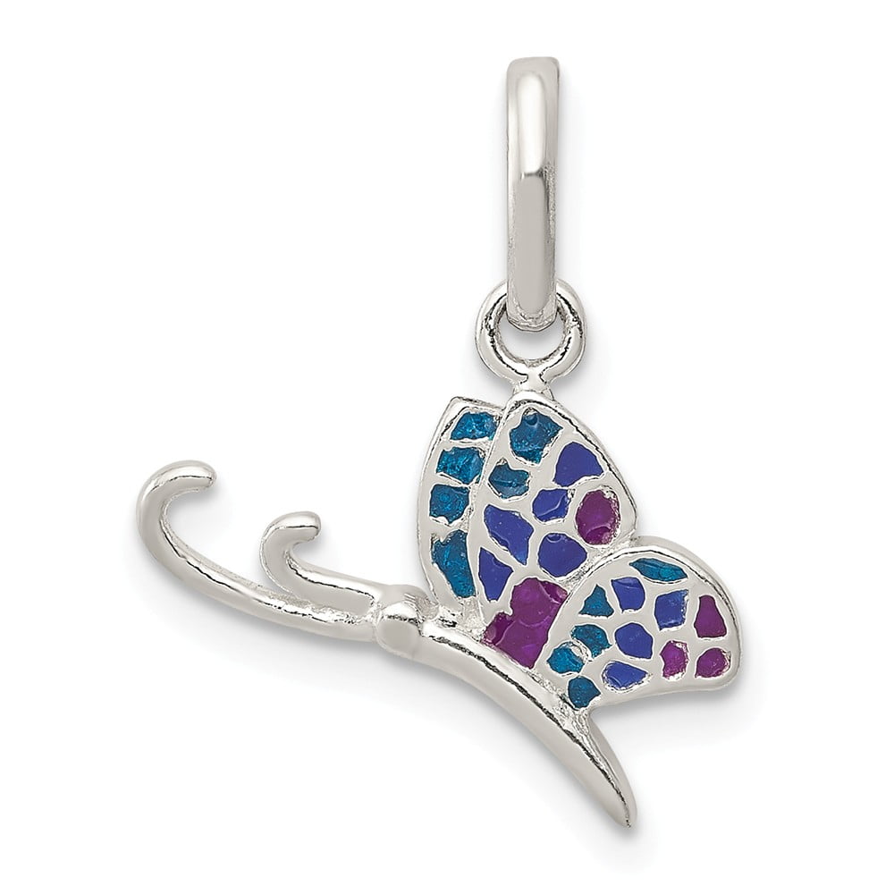 20mm x 15mm Solid 925 Sterling Silver Pendant Enameled Butterfly Charm