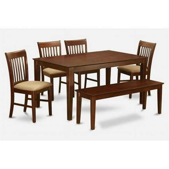 East West Furniture CANO6C-MAH-C 6 Piece Dining Room Table With Bench Set- Table and 4 Dining Chairs and Bench