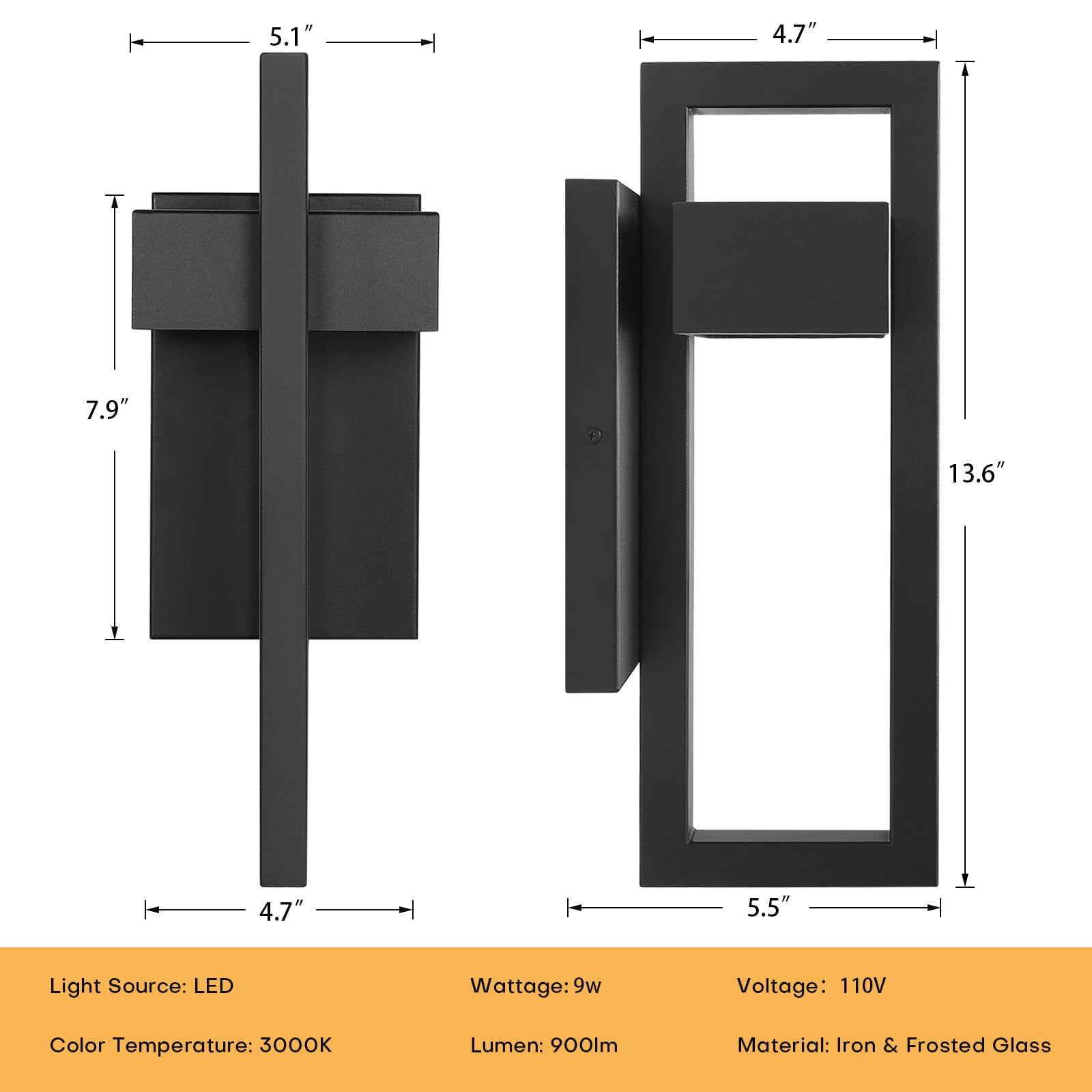 Outdoor Wall Lights Modern Exterior Lighting Fixtures, 13.6" Integrated LED Outdoor Wall Sconce Lighting 2 Packs, Matte Black Outside Wall Mount Lights for House Front Door Porch Garage Patio