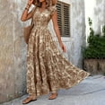 thumbnail image 2 of ZEHJUHAN Women's V-Neck Botanical Print Short Sleeve Maxi Dress, Elastic Waist Bohemian Flowy Summer Dress Khaki，S, 2 of 6