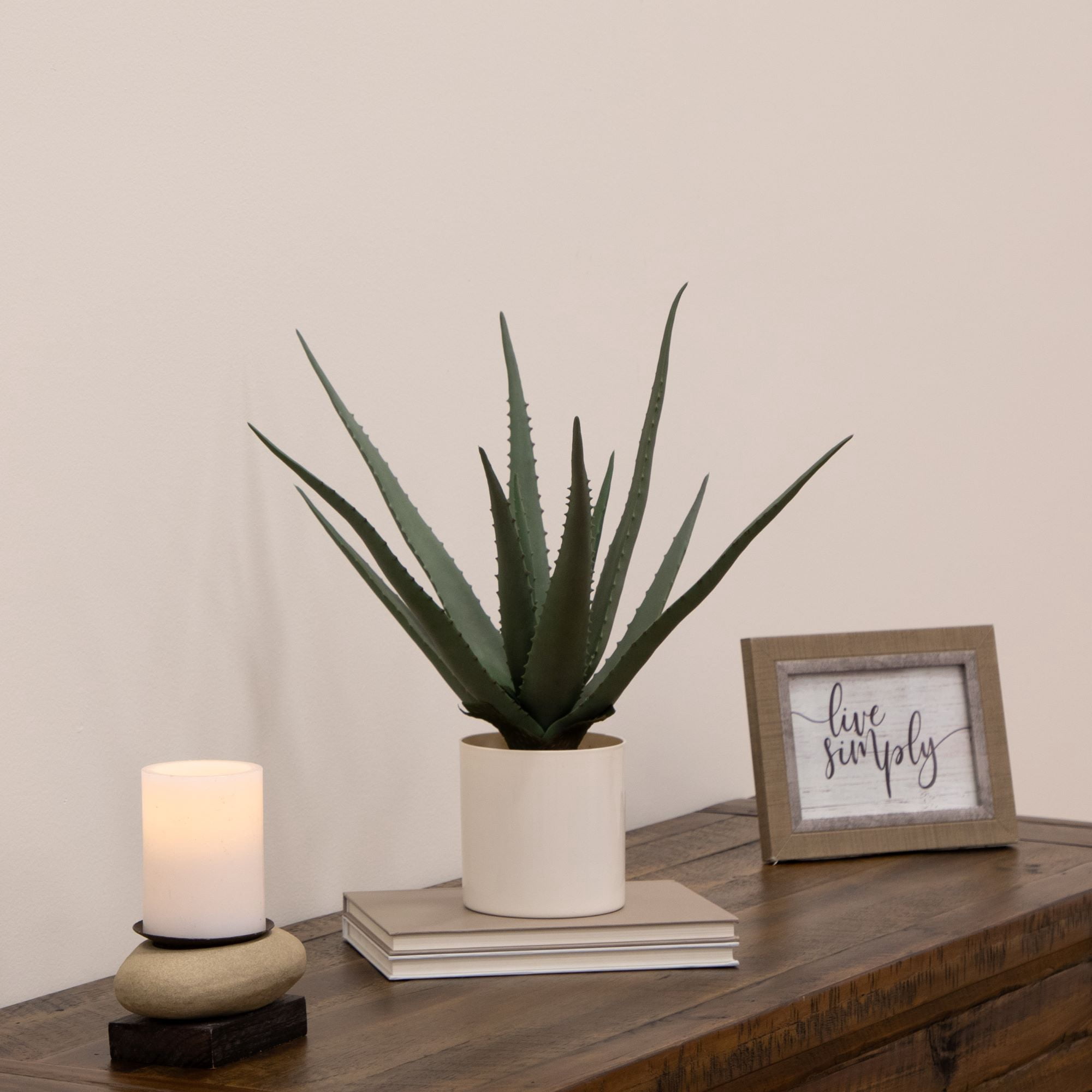 Mainstays 17.5"H Artificial Indoor Medium Agave Plant in Plastic Vanilla Planter