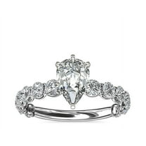 1.35 Ct Excellent Pear Cut Real Diamond Beautiful Solitaire with Accents Engagement Ring for Ladies in Solid 14K White Gold Size 7