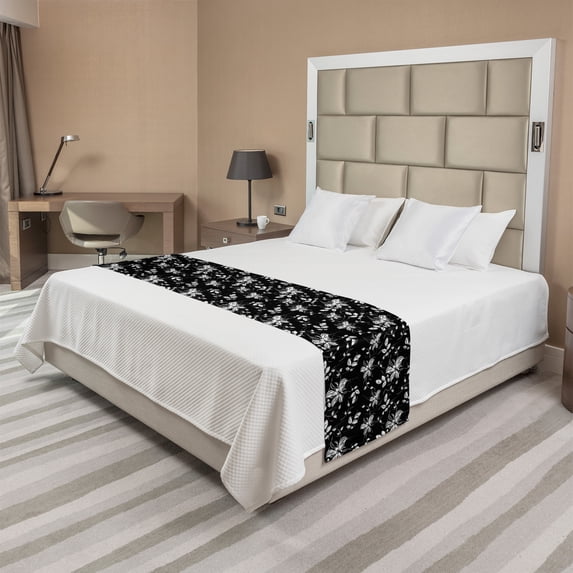 Autumn Bed Runner, Fall Leaves Shedding from Deciduous Trees Beauty in Nature Illustration, Decorative Bedding Scarf for Hotels Homes and Guestrooms, Queen, Charcoal Grey and White, by Ambesonne