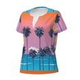thumbnail image 2 of Naloa Beach with Palm Trees Print T-Shirts Short Sleeve V Neck Tees for Women Fashion Tops Trendy Lightweight Soft Casual Summer Outfits Clothes, 2 of 5