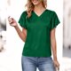 thumbnail image 2 of TaTaai Women's V-neck short sleeve top, solid color, ruffled sleeve design, casual stylish, soft breathable fabric, pullover style, ideal for daily outings & brunch dates Gift, 2 of 7