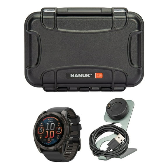 Garmin Fenix 8 Sapphire 51mm GPS Smartwatch with 1.4-Inch AMOLED Display (Black and Pebble Gray) Bundle with Waterproof Hard Case (Black) and Focus Camera Charger Stand (3 Items)