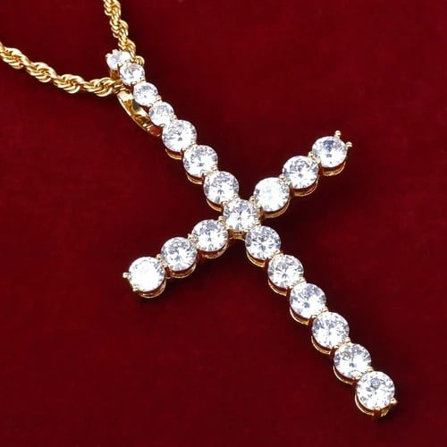 Cross Pendant Necklace 14K Yellow Gold Charming Rock Street Hip Hop Jewelry
