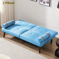 thumbnail image 2 of Aukfa Tufted Futon Convertible Sofa Bed for Home Office, 2 Pillows, Wooden Legs, Linen, Blue, 2 of 10