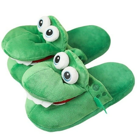 

CoCopeanut New Funny Crocodile Cotton Slipper with Airbag Open Mouth To Walk Women Home All Inclusive Slippers Winter Warm Plush One Size
