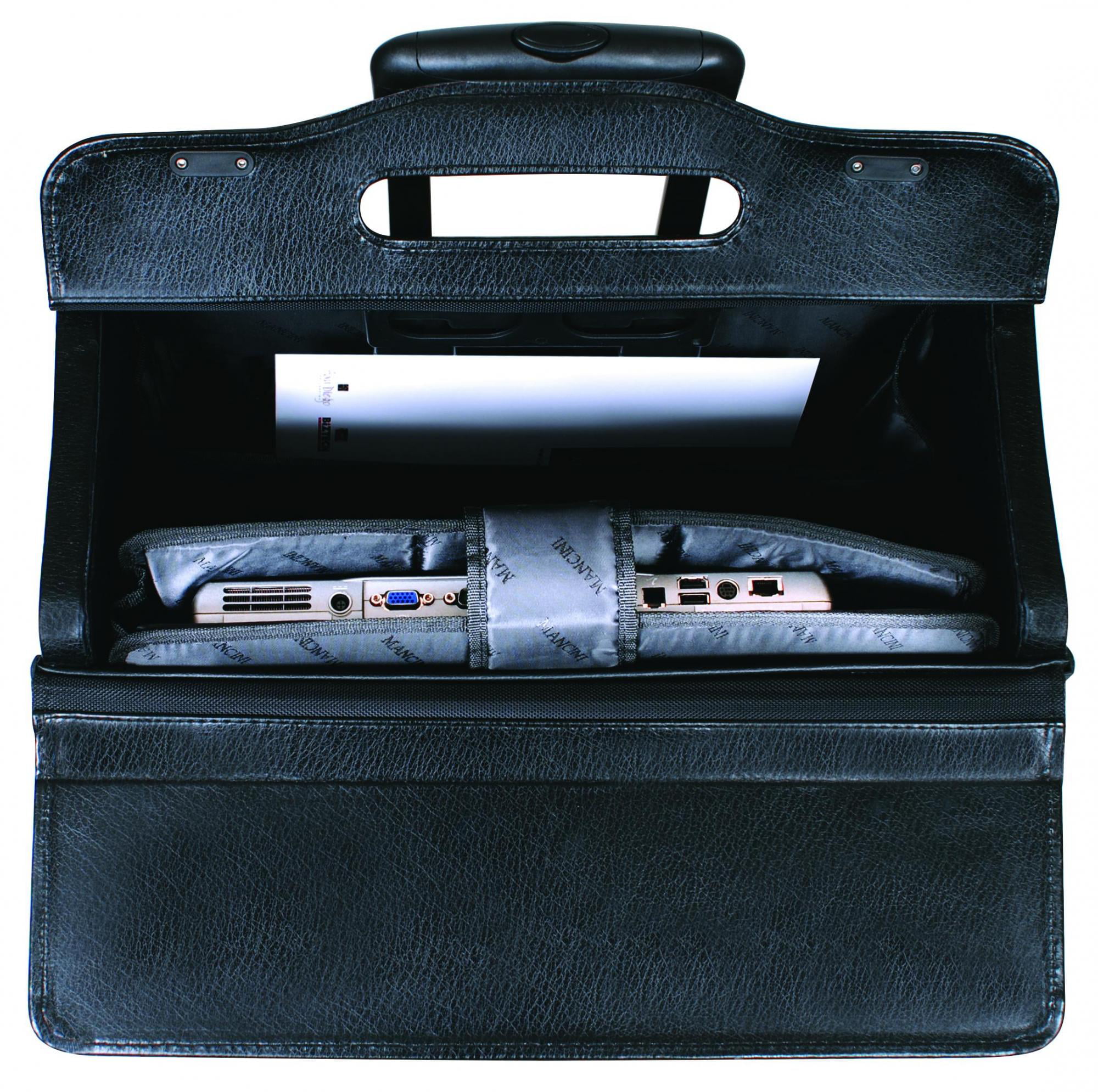 Black Leather Rolling Business Briefcase Mancini BUSINESS Wheeled Catalog Case 